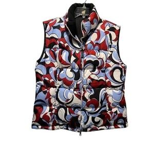 Athleta Puffer Vest Women's Abstract Print Zip Up Goose Down Filled Sz Large